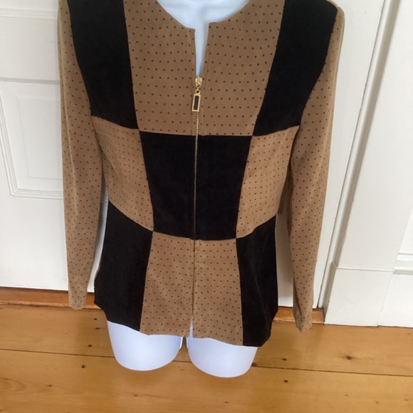 Vintage Brown Black zipper front color block Jessica Howard Jacket 6 Petite - Picture 3 of 13